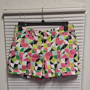 crown & ivy Geometric Pink and Green Women's Shorts